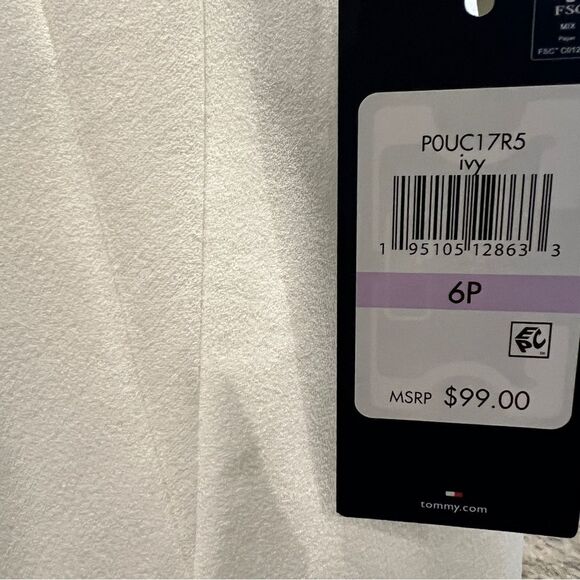 Tommy Hilfiger Scuba Crepe Sheath Dress Ruffle Sleeve Ivory White Petite 6P NWT - Picture 13 of 13